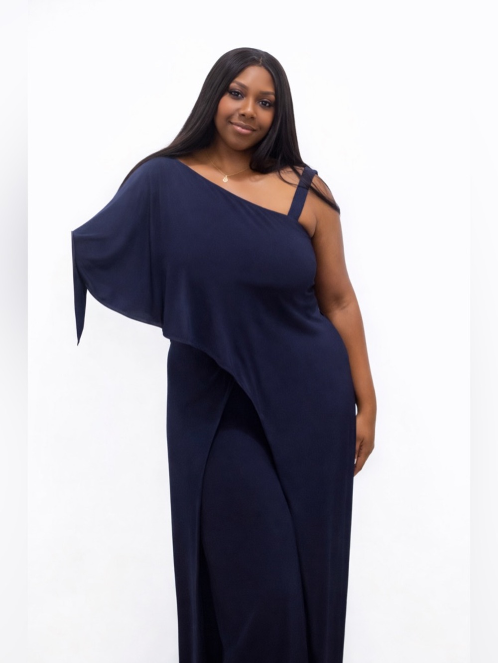 Navy One Shoulder Draped Jumpsuit | Elegant Formal Evening Wedding Guest Size 12
